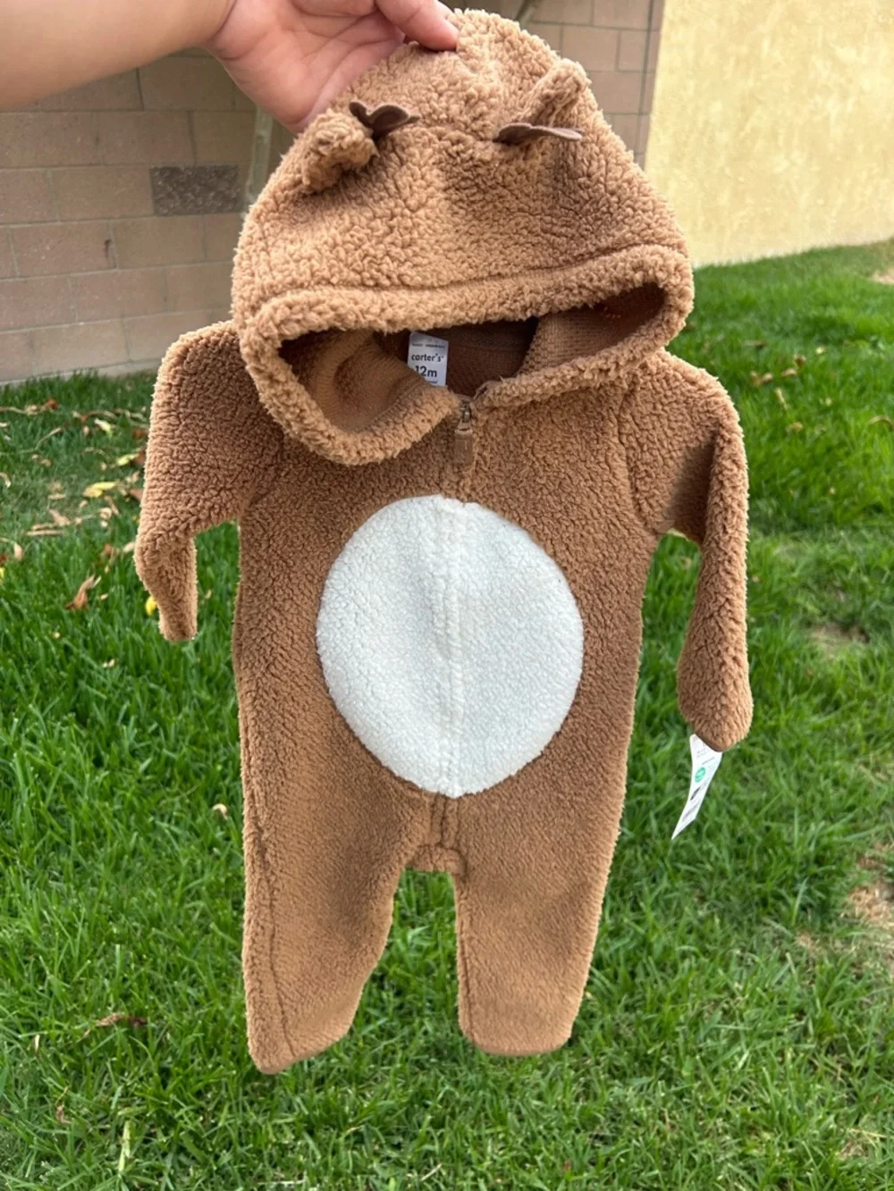 Carter's Brown and White raindeer Sherpa Hooded One-Piece Footie
